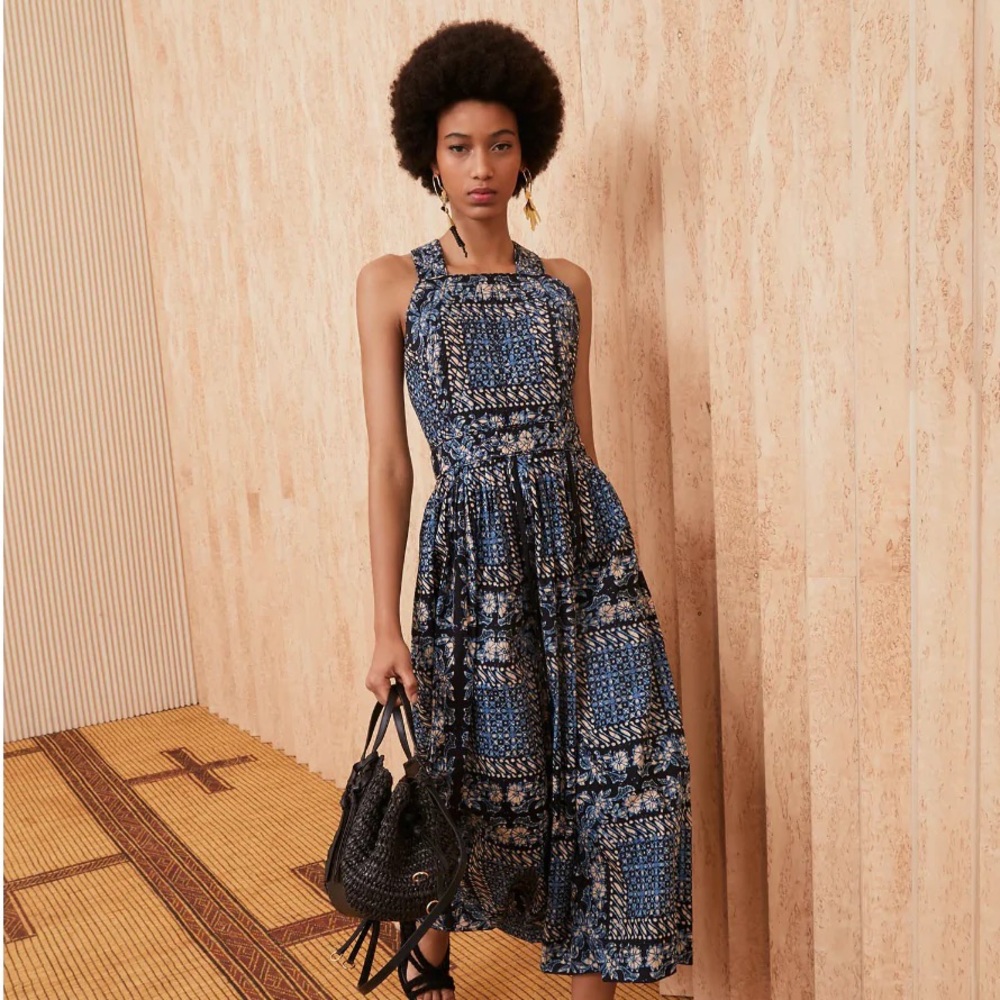 Ulla Johnson Kerani Cutout Back Midi Fit & Flare Dress Azure